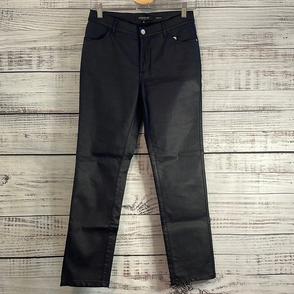 🔥 SALE LAFAYETTE 148 New York Thompson Italian Primo Denim Jeans in Coated Blac…